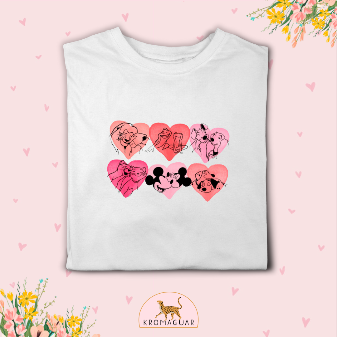 Polera Corazones Parejas Disney