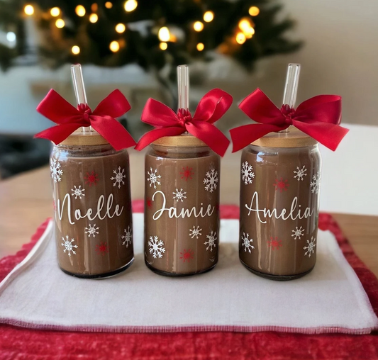 Can Glass Tumbler Vaso Lata Navideña Personaliza con un nombre! Navidad
