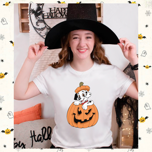 Polera Calabaza y Dálmata Halloween