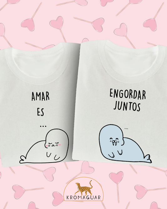 Set Poleras Pareja Focas Amar es Engordar Juntos