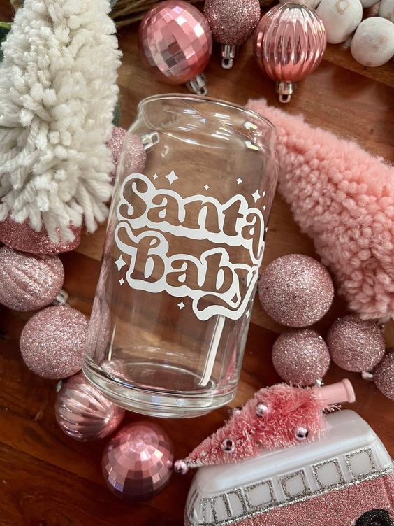 Can Glass Tumbler Vaso Lata Santa Baby Navidad