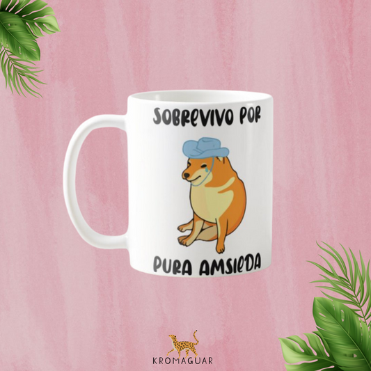 Taza Sobrevivo Por Pura Amsiedad Blanca