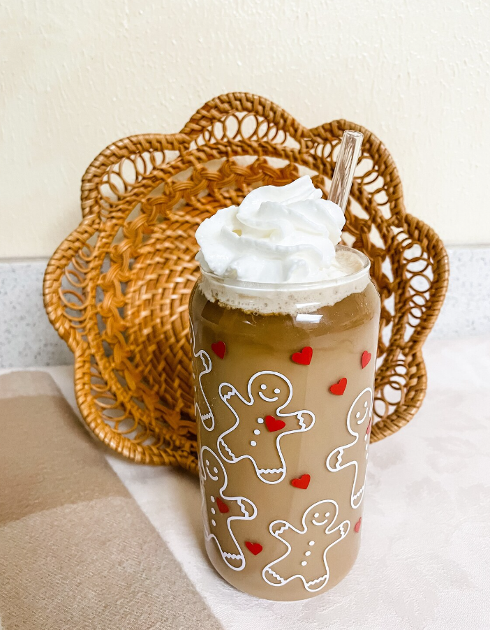 Can Glass Tumbler Vaso Lata Navideña Muñeco de Jengibre Navidad