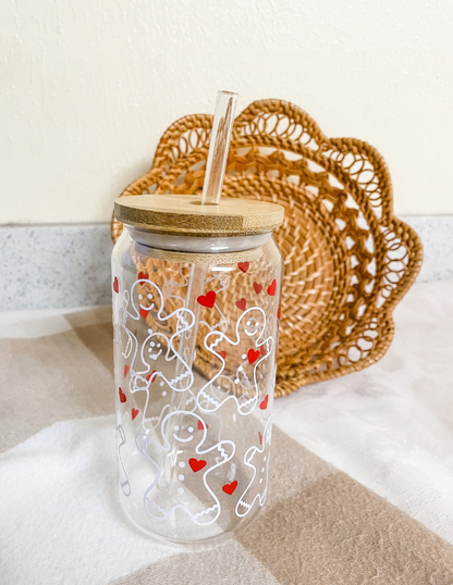 Can Glass Tumbler Vaso Lata Navideña Muñeco de Jengibre Navidad